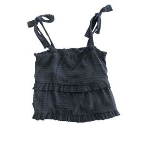 Heatherly Women's Ruffle Tiered Kayden Tie Sleeve Crop Top Black Medium NWT